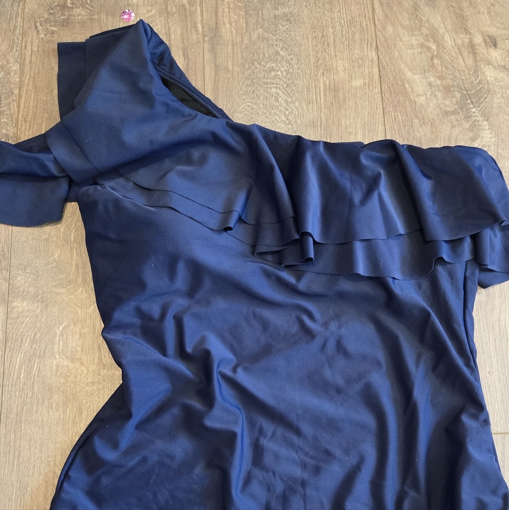 One Piece Navy Blue Off-one-Shoulder Swim Suit New Nwt Plus Size 14 New, Ruffles